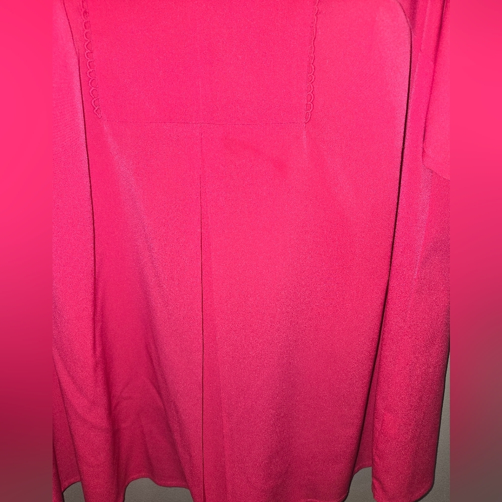 Pink Womens Sheer Chiffon Blouse, Roll Tab Sleeve, Size 14-16, Lane Bryant - Picture 7 of 9